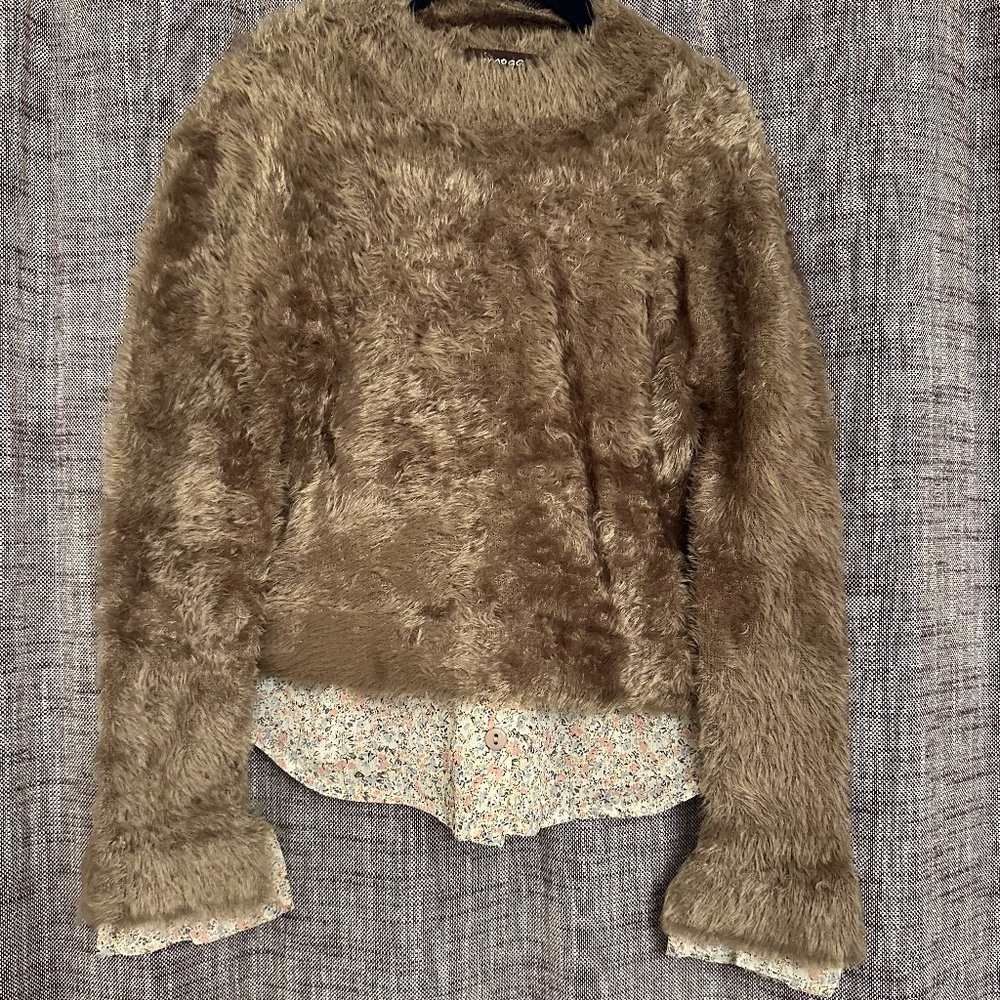 Kids Imoga Fuzzy Layered sweater with floral print shirt
